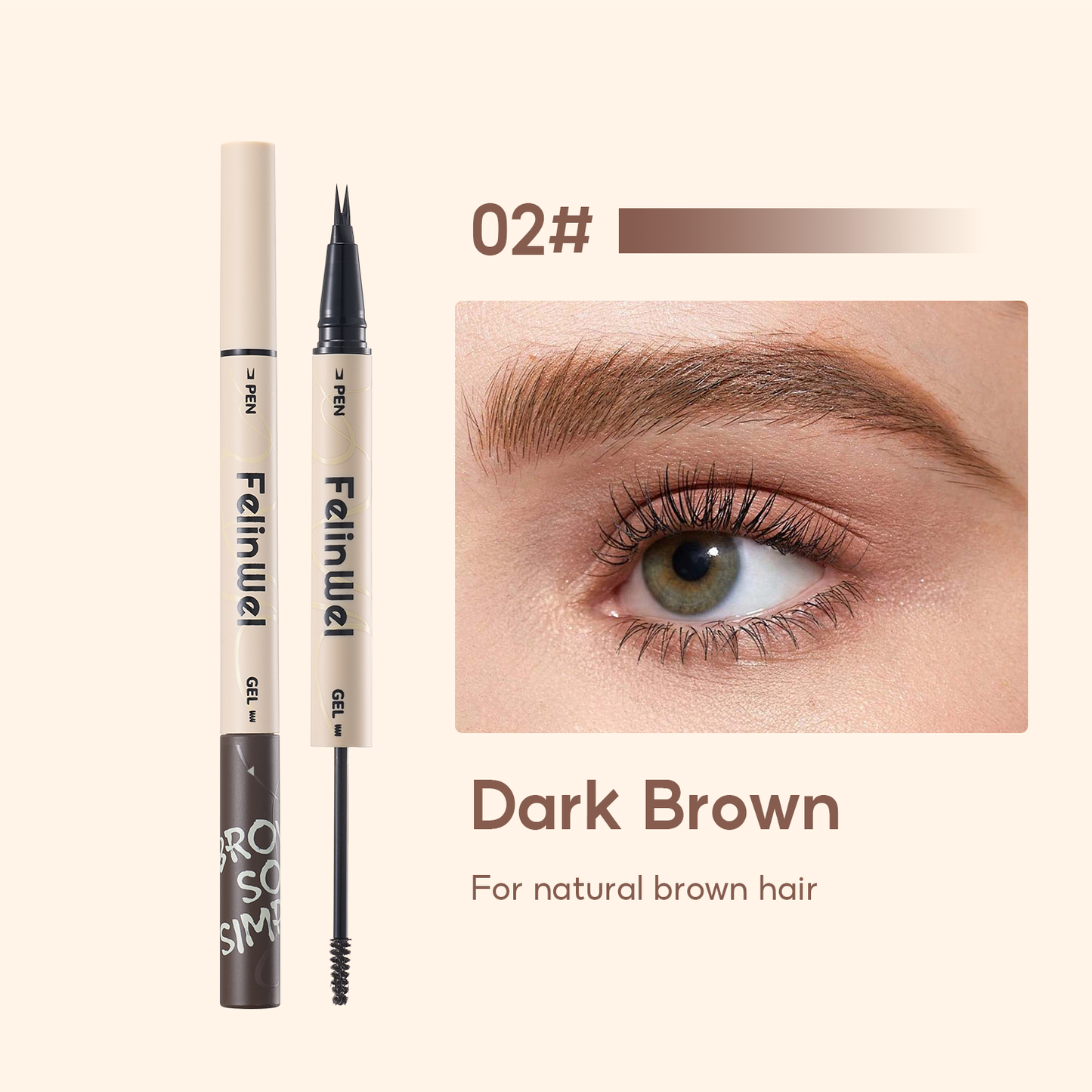 FelinWel Dual-Ended Brow Pen & Mascara - Waterproof Eyebrow Pencil with 2-Fork Tip & Tinted Brow Gel for Fuller Brows