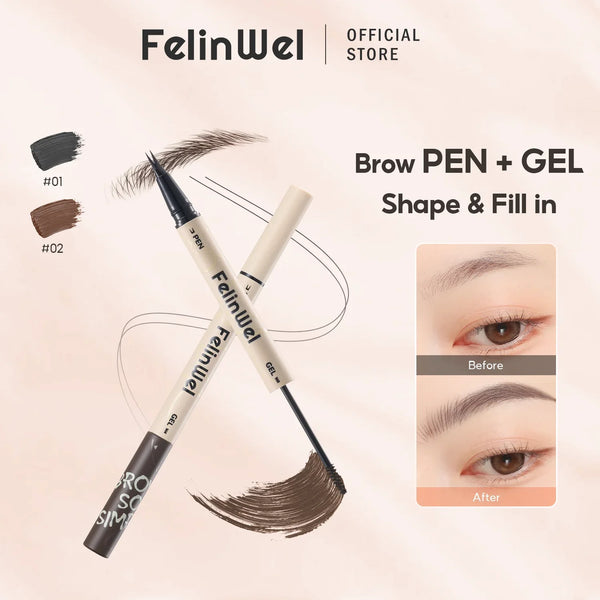 FelinWel Dual-Ended Waterproof Brow Pen & Tinted Brow Gel – 2-Fork Tip, Beginner Friendly