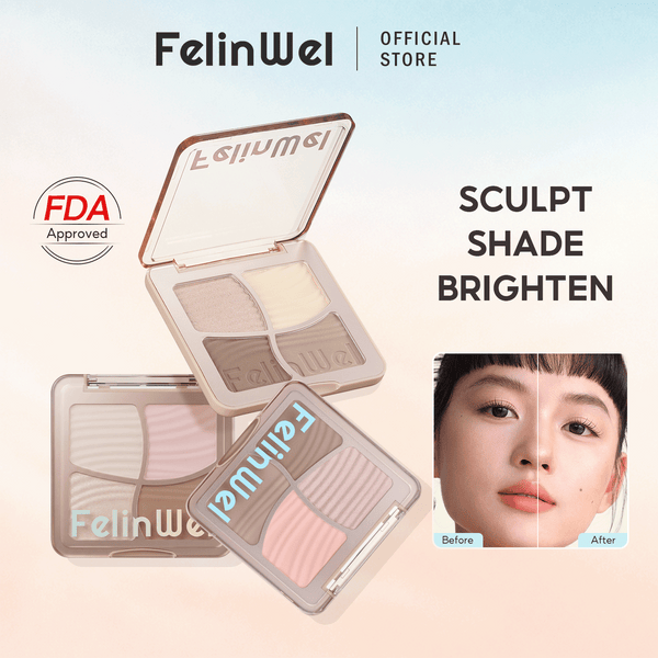 FelinWel 4 Farben Highlighter Contour Palette Makeup 3D Bronzer Matte Contour Powder