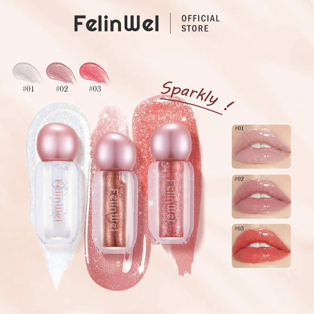FelinWel Super Sparkly Lip Gloss Shining and Nourishing Fresh Texture