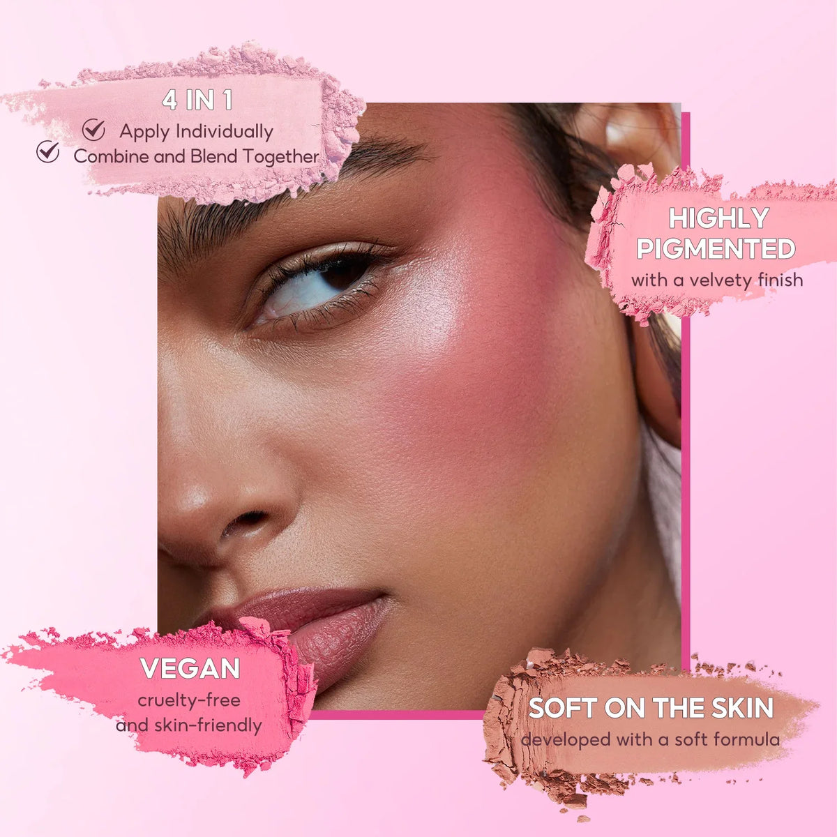FelinWel 4-Shade Blush Palette – Buildable Matte Finish, Vegan