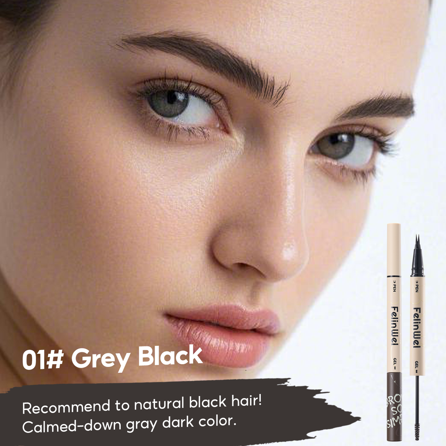 FelinWel Dual-Ended Brow Pen & Mascara - Waterproof Eyebrow Pencil with 2-Fork Tip & Tinted Brow Gel for Fuller Brows