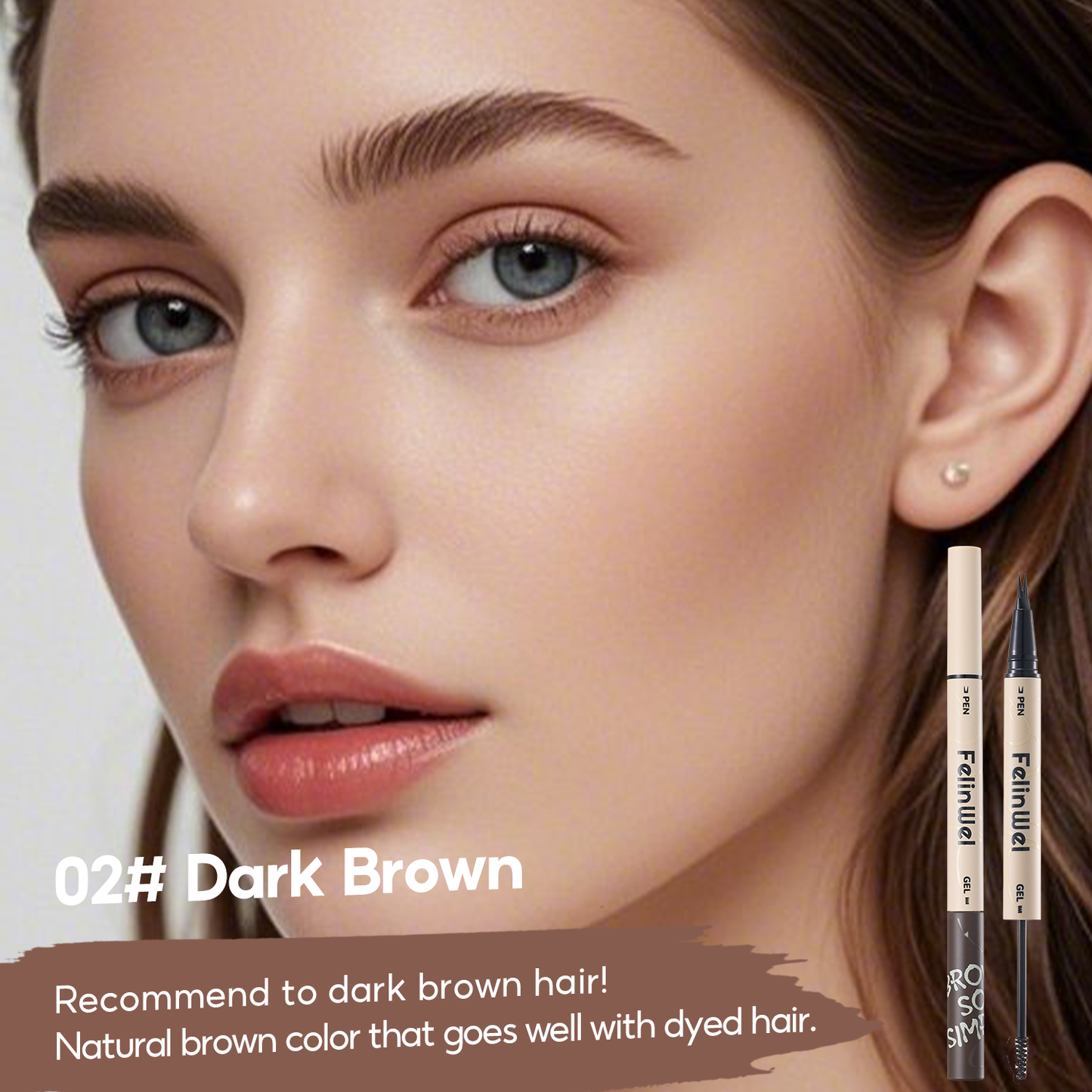 FelinWel Dual-Ended Brow Pen & Mascara - Waterproof Eyebrow Pencil with 2-Fork Tip & Tinted Brow Gel for Fuller Brows