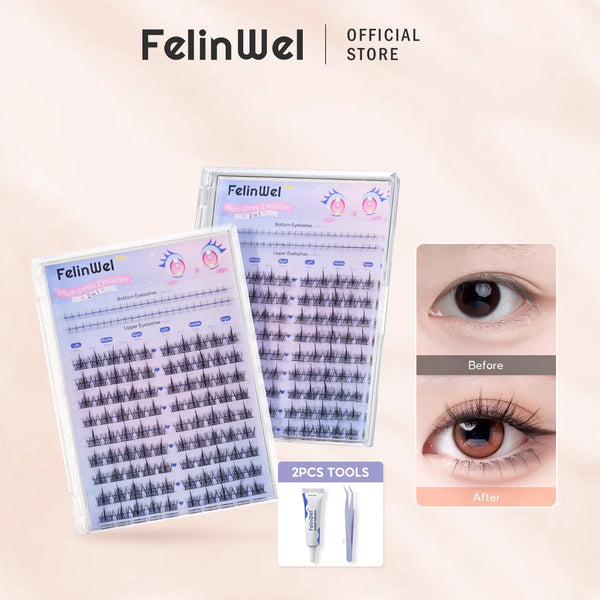 FelinWel Sunflower & Flame Cluster Lashes – Upper & Lower for All Eye Shapes