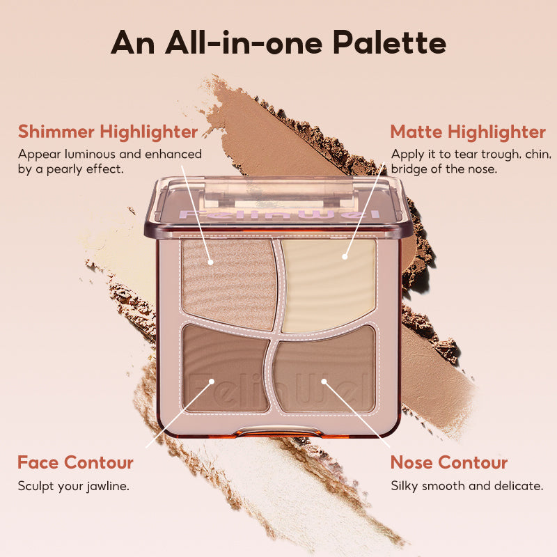 FelinWel 4 Farben Highlighter Contour Palette Makeup 3D Bronzer Matte Contour Powder