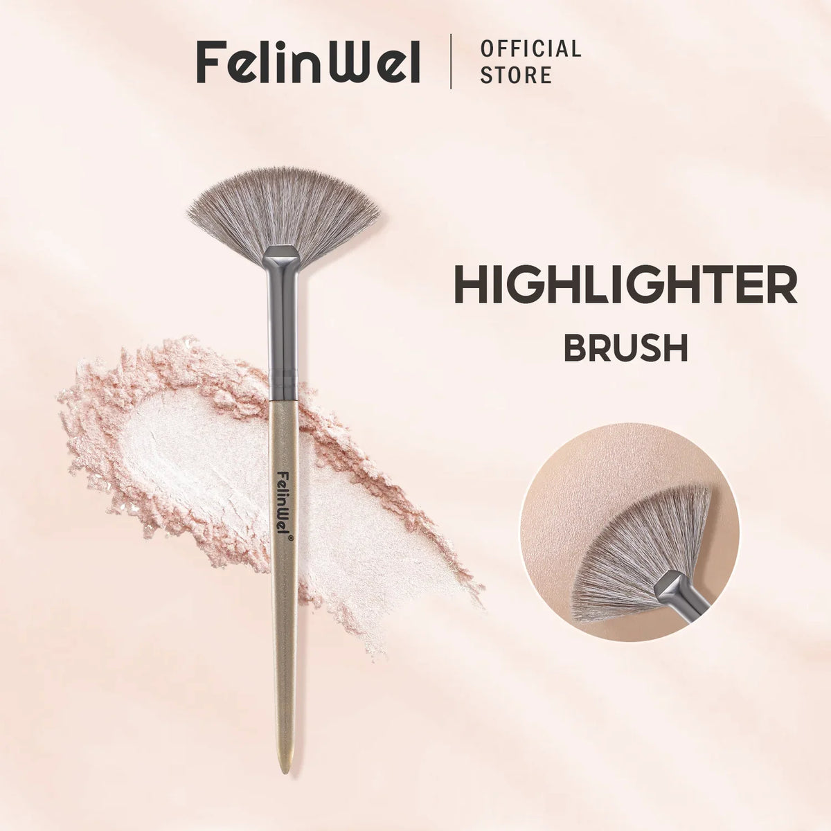 FelinWel Fan Brush for Highlighter & Blush – Ultra-Soft Vegan, Zero Shedding