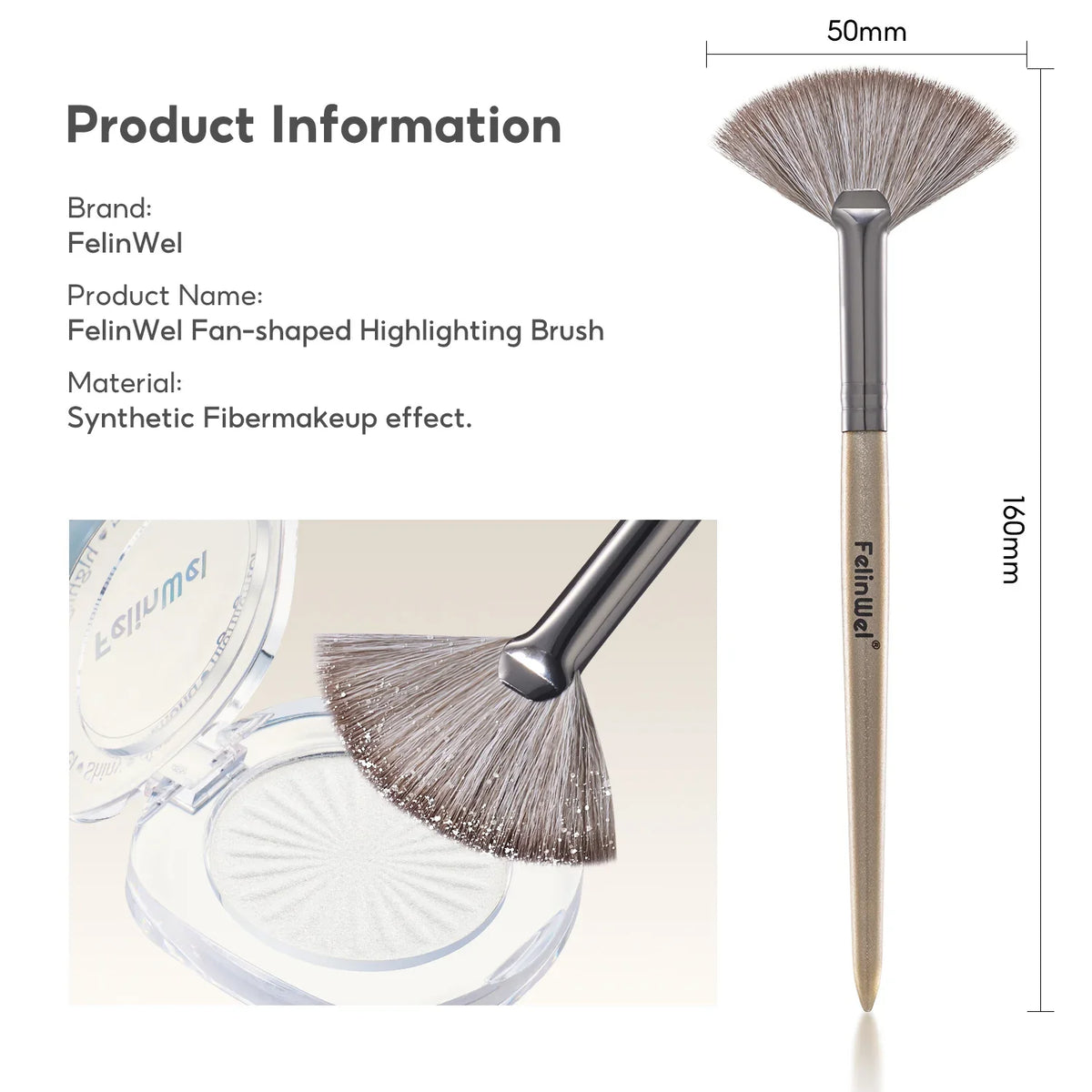 FelinWel Fan Brush for Highlighter & Blush – Ultra-Soft Vegan, Zero Shedding