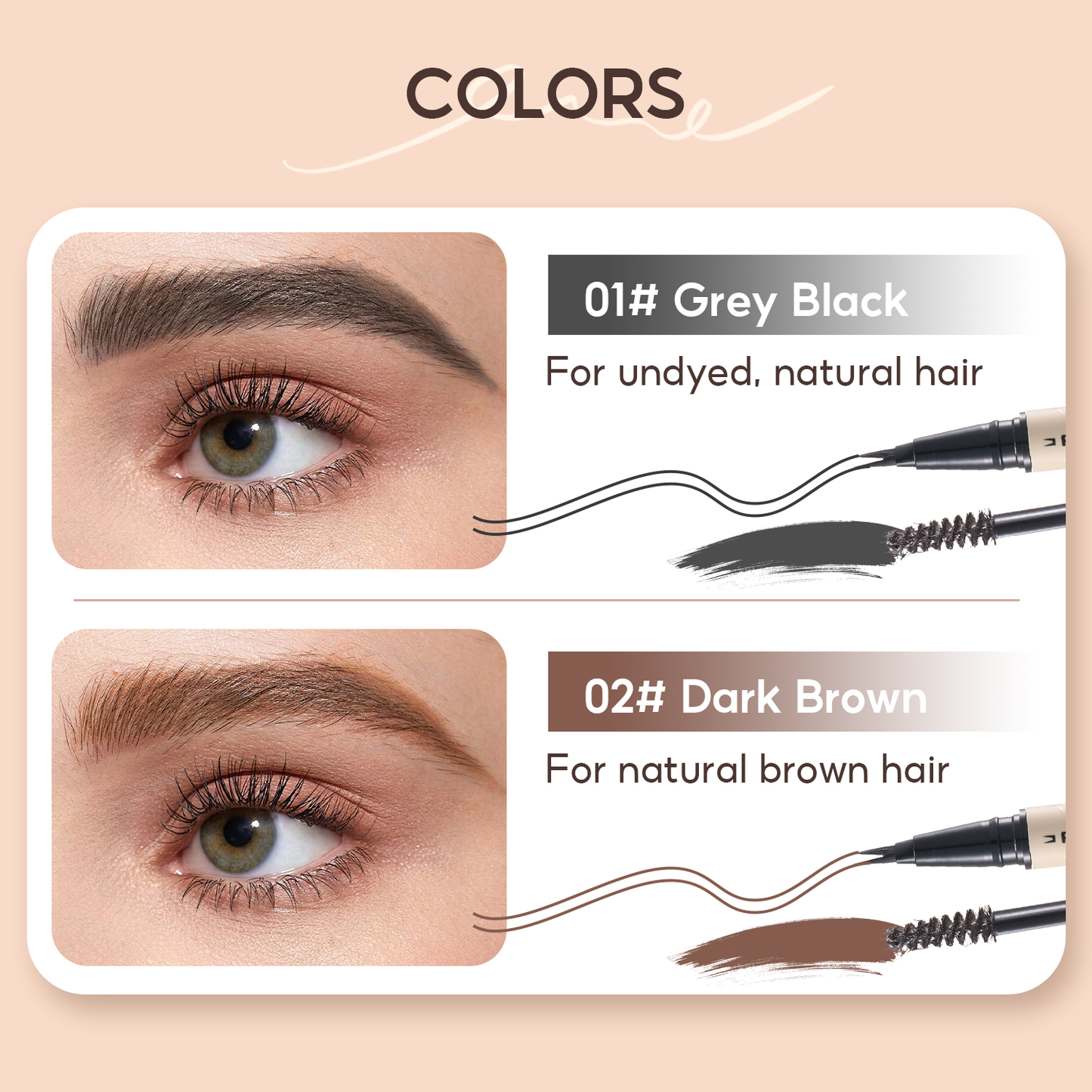 FelinWel Dual-Ended Brow Pen & Mascara - Waterproof Eyebrow Pencil with 2-Fork Tip & Tinted Brow Gel for Fuller Brows