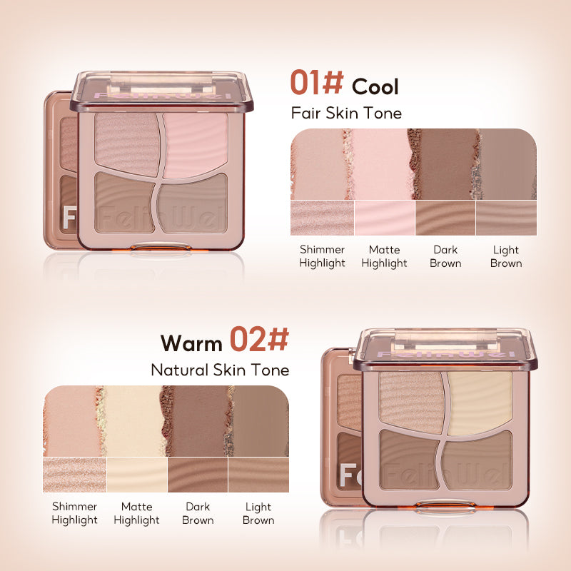 FelinWel 4 Farben Highlighter Contour Palette Makeup 3D Bronzer Matte Contour Powder
