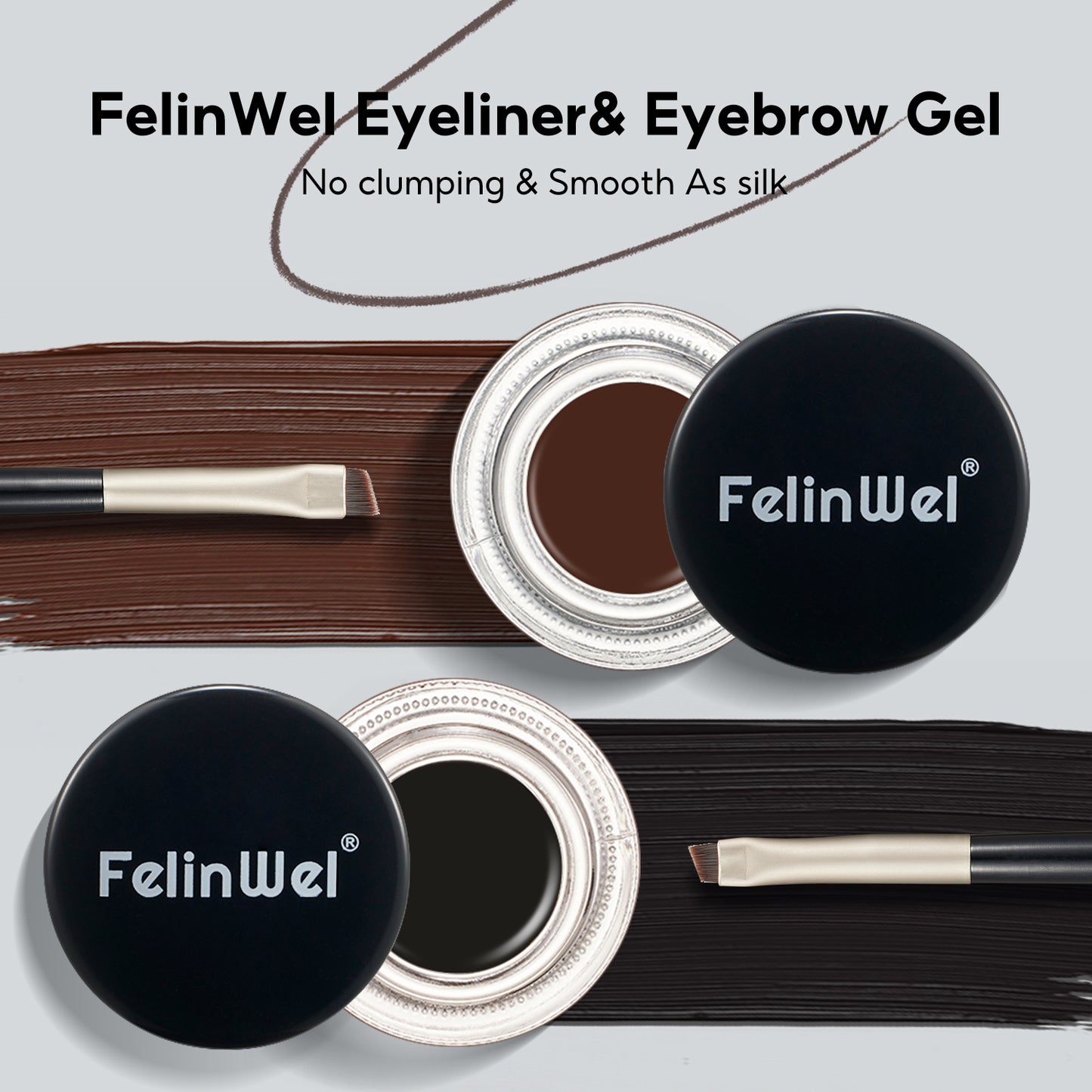 FelinWel 2-Farben-Gel-Eyeliner- und Augenbrauen-Set mit 2 Pinseln, wasserfest, wischfest
