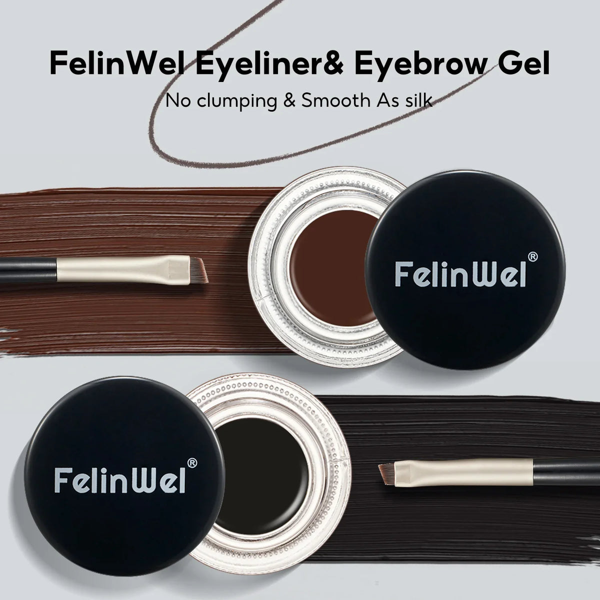FelinWel 2-Farben-Gel-Eyeliner- und Augenbrauen-Set mit 2 Pinseln, wasserfest, wischfest
