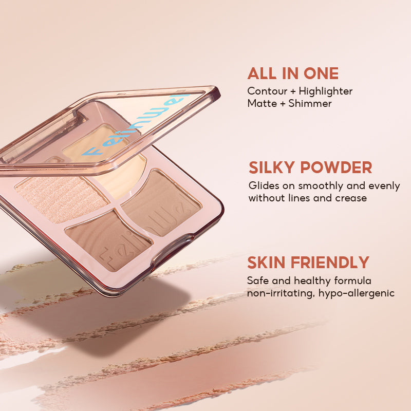 FelinWel 4 Farben Highlighter Contour Palette Makeup 3D Bronzer Matte Contour Powder