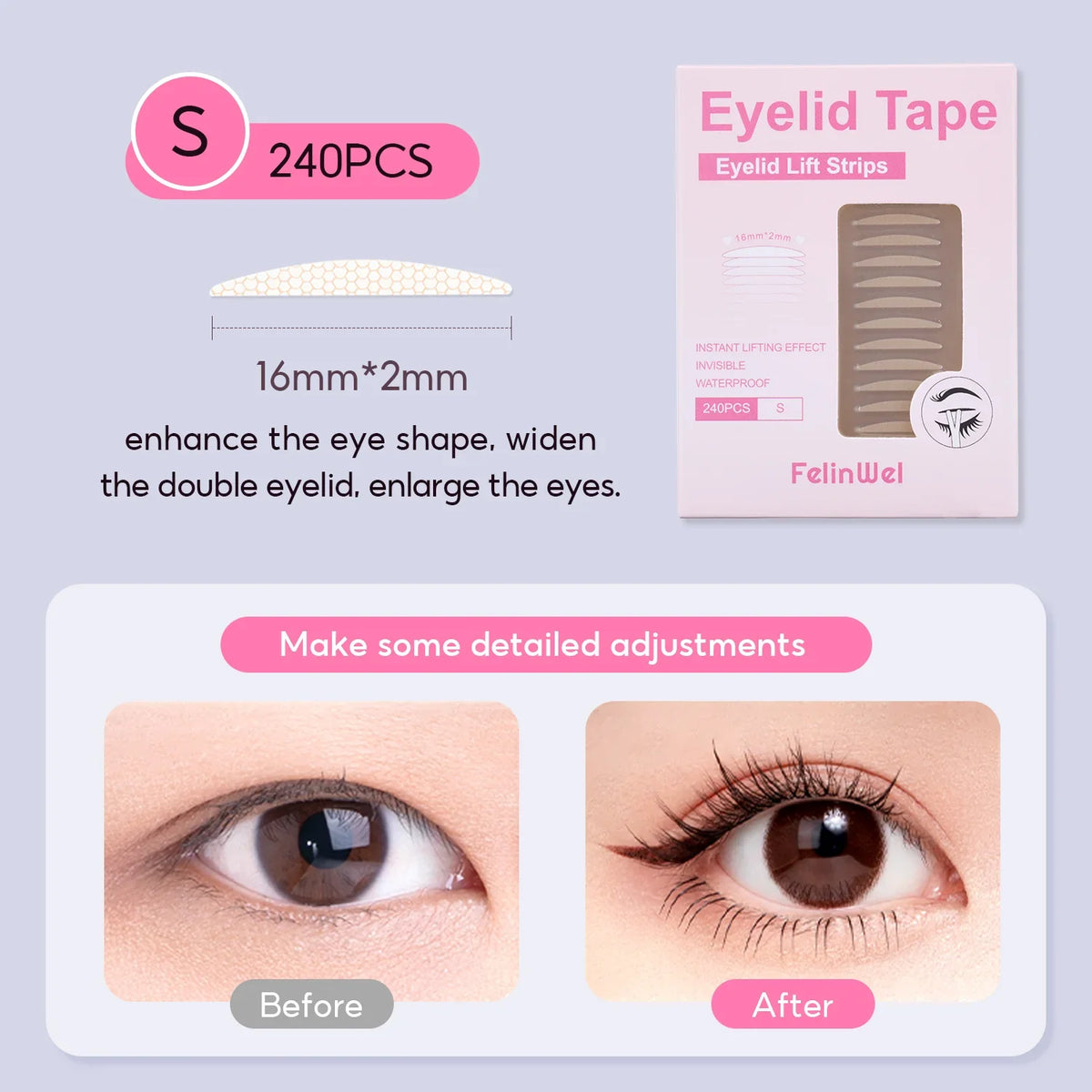 FelinWel Invisible Double Eyelid Tape Stickers, Eyelid Tape for Hooded Eyes, Self-Adhesive