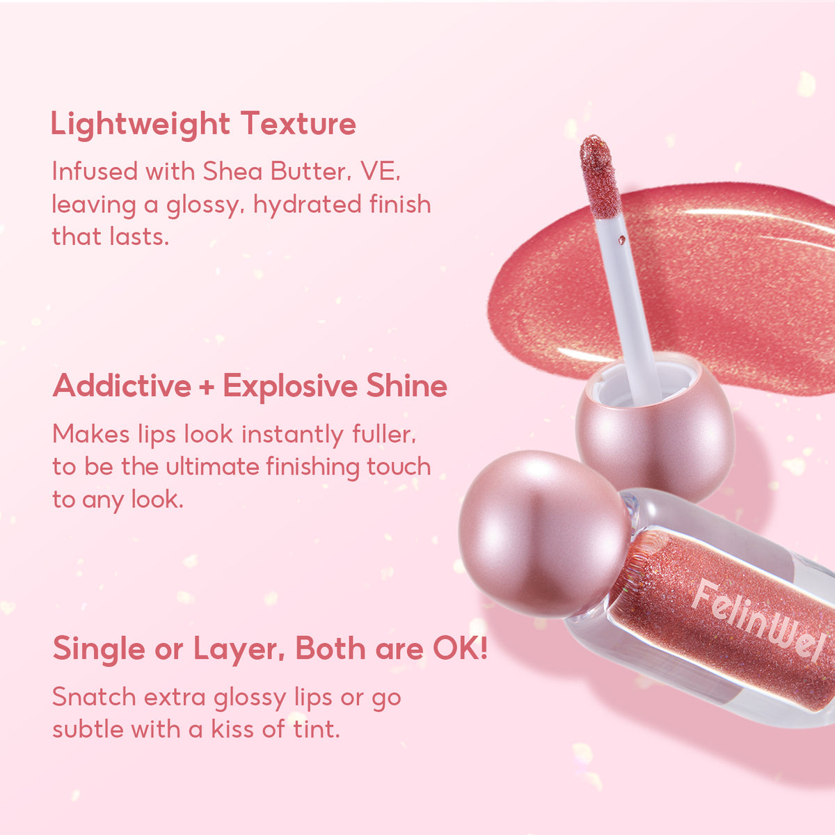 FelinWel Super Sparkly Lip Gloss Shining and Nourishing Fresh Texture