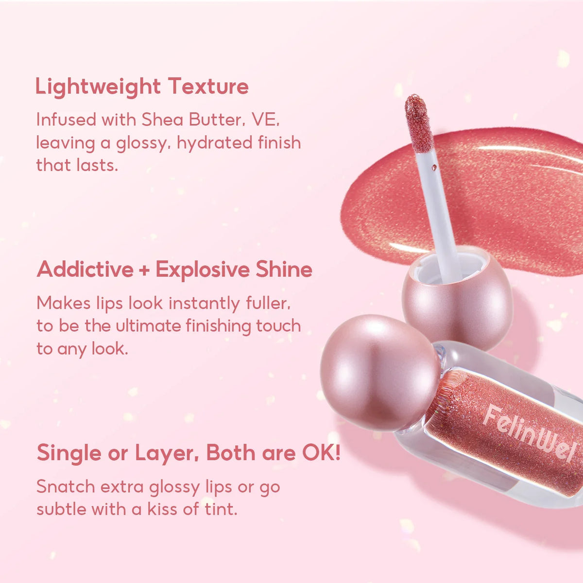 FelinWel Super Sparkly Lip Gloss Shining and Nourishing Fresh Texture