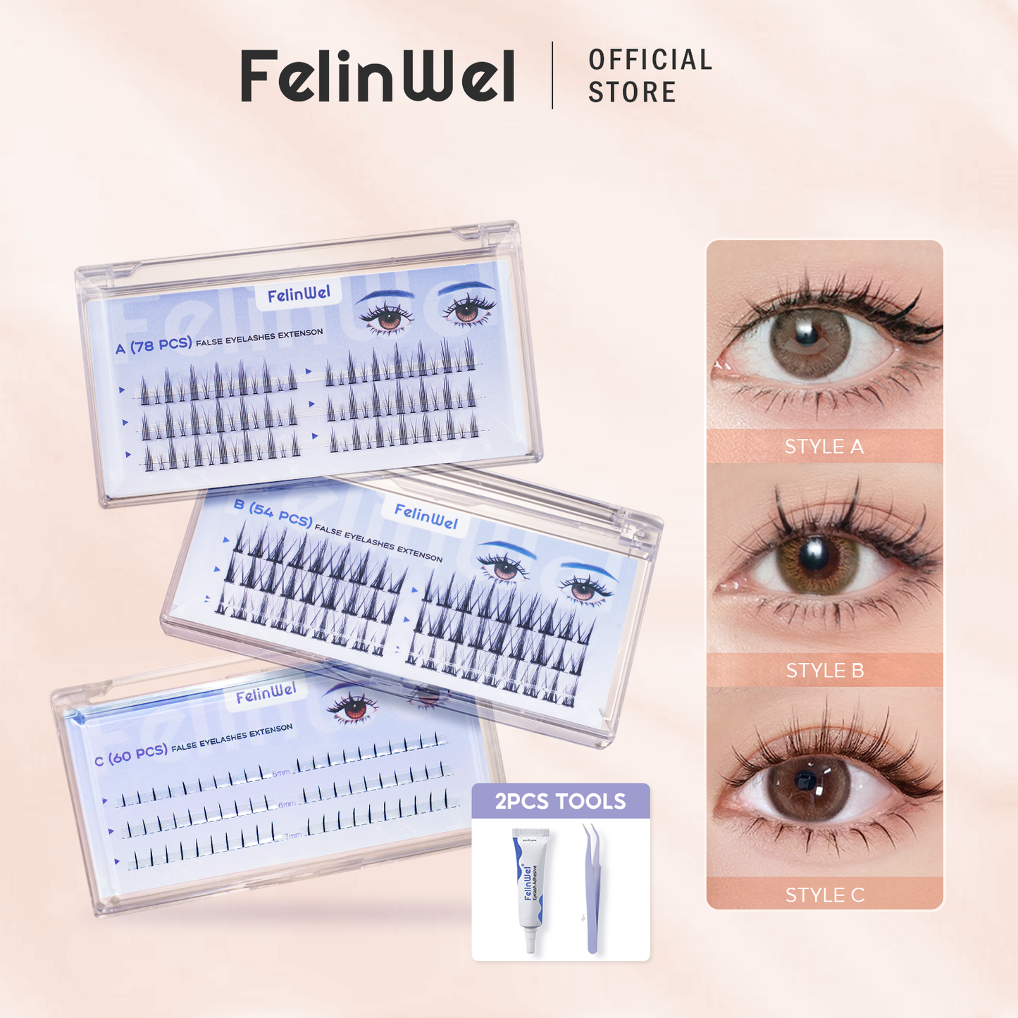 FelinWel Falsche Cluster-Wimpern Künstliche Cluster-Wimpern für die DIY-Wimpernverlängerung