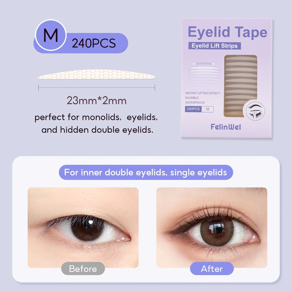 FelinWel Invisible Double Eyelid Tape Stickers, Eyelid Tape for Hooded Eyes, Self-Adhesive