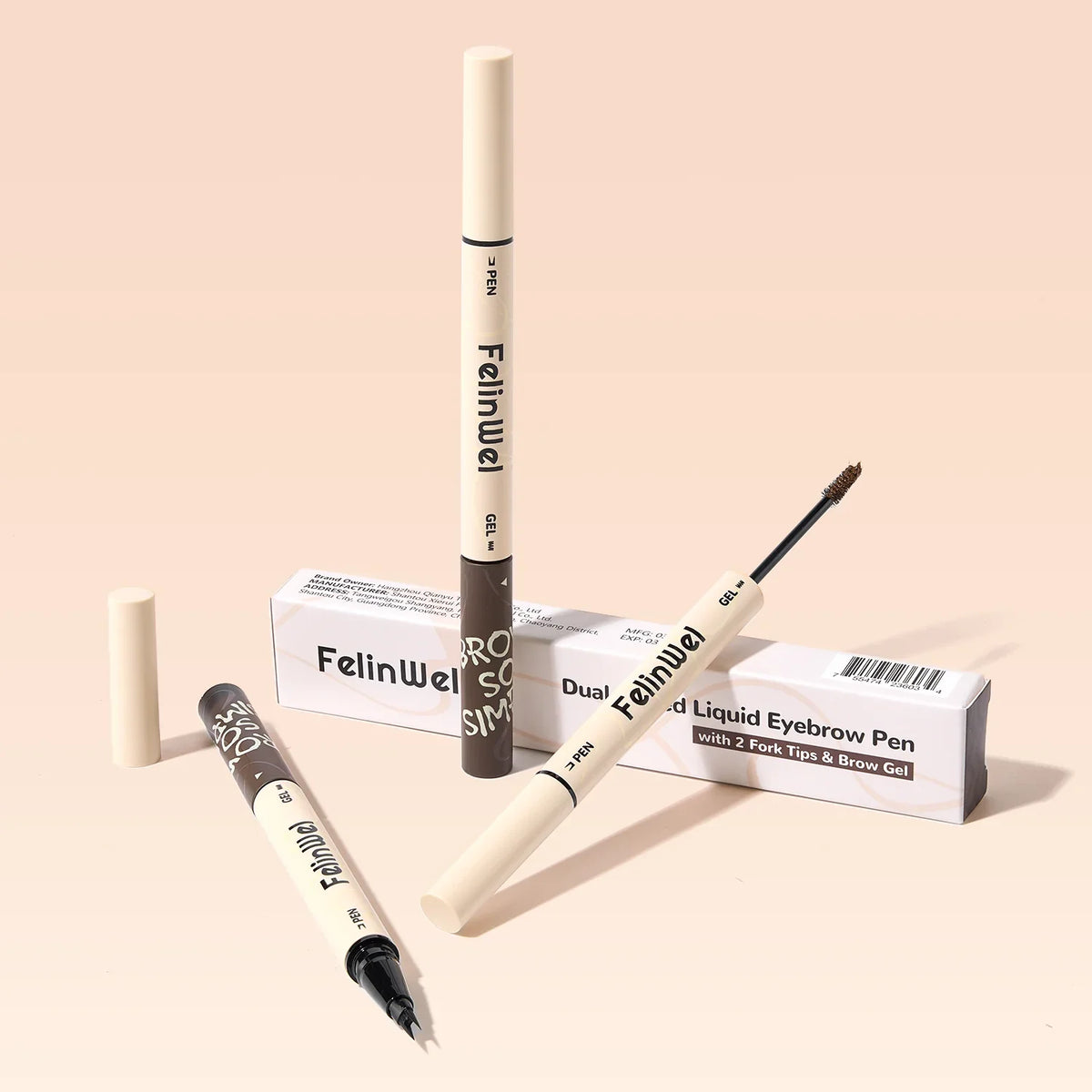 FelinWel Dual-Ended Waterproof Brow Pen & Tinted Brow Gel – 2-Fork Tip, Beginner Friendly