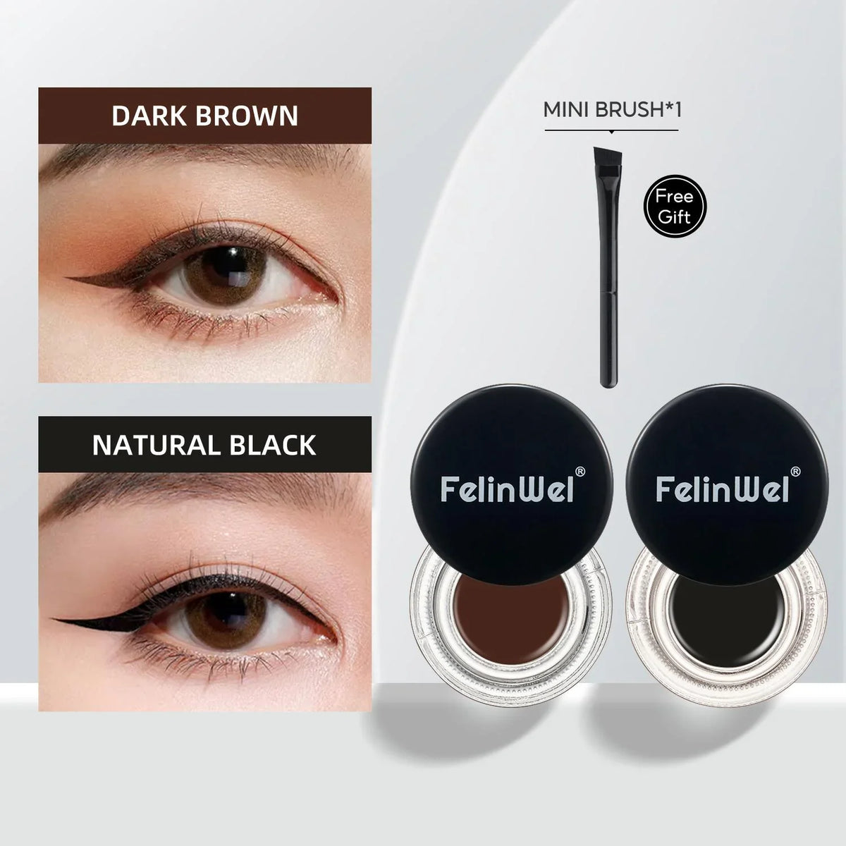 FelinWel 2-Farben-Gel-Eyeliner- und Augenbrauen-Set mit 2 Pinseln, wasserfest, wischfest