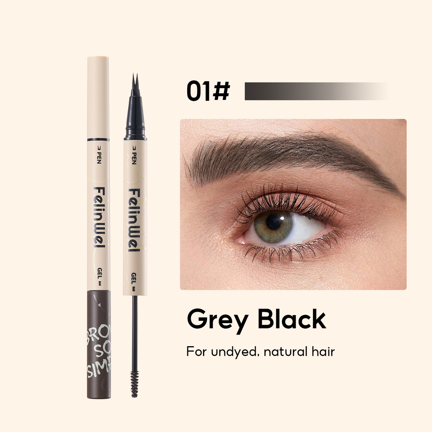 FelinWel Dual-Ended Brow Pen & Mascara - Waterproof Eyebrow Pencil with 2-Fork Tip & Tinted Brow Gel for Fuller Brows