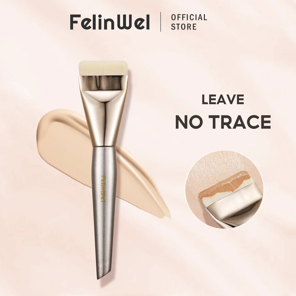 FelinWel Wide Flat Foundation Brush – Ultra-Dense Vegan Fiber, Streak-Free Finish