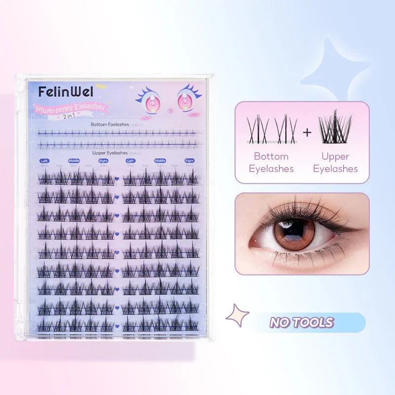 FelinWel Sunflower & Flame Cluster Lashes – Upper & Lower for All Eye Shapes
