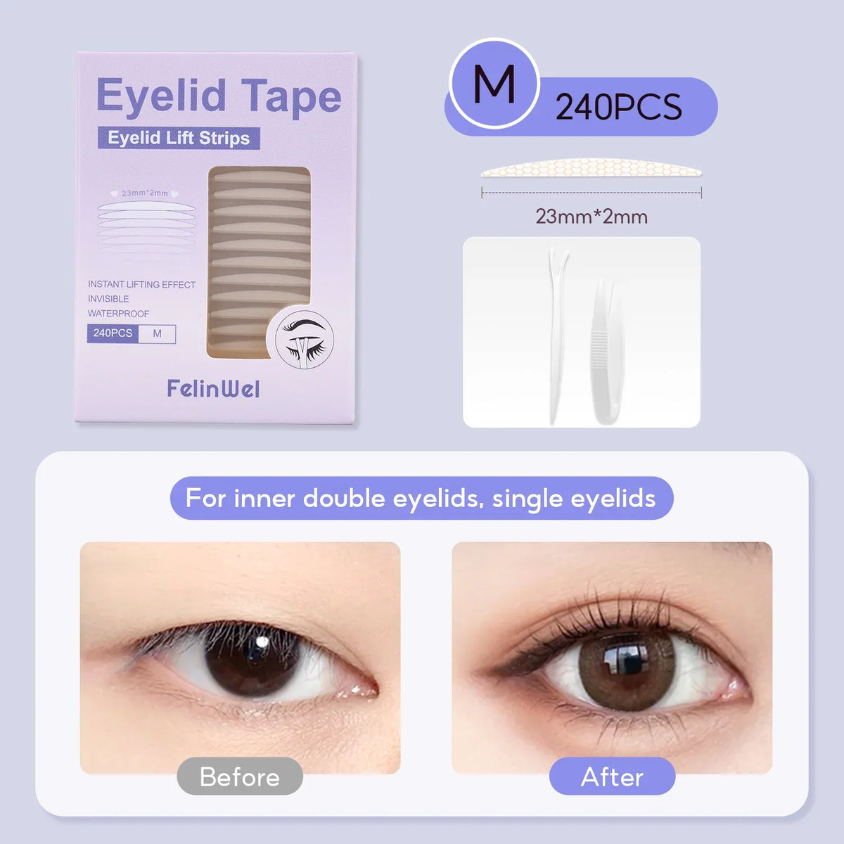 FelinWel Invisible Double Eyelid Tape Stickers, Eyelid Tape for Hooded Eyes, Self-Adhesive