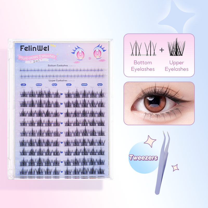 FelinWel Sunflower & Flame Cluster Lashes – Upper & Lower for All Eye Shapes