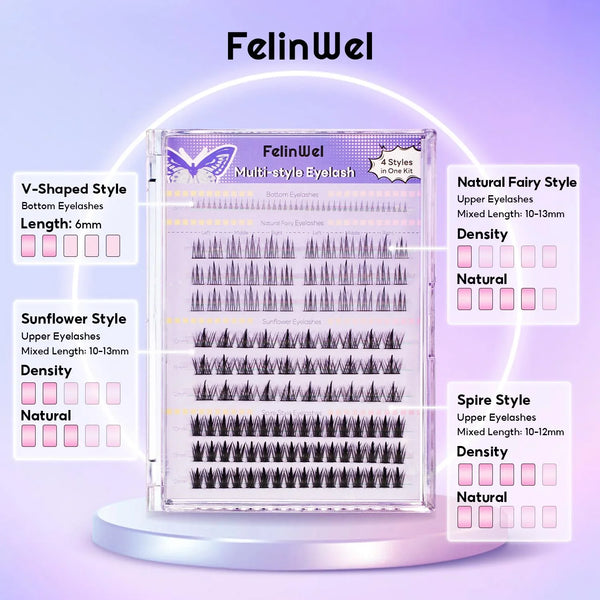 FelinWel 4 Styles Cluster False Eyelashes Extensions Large Capacity 154 Pcs