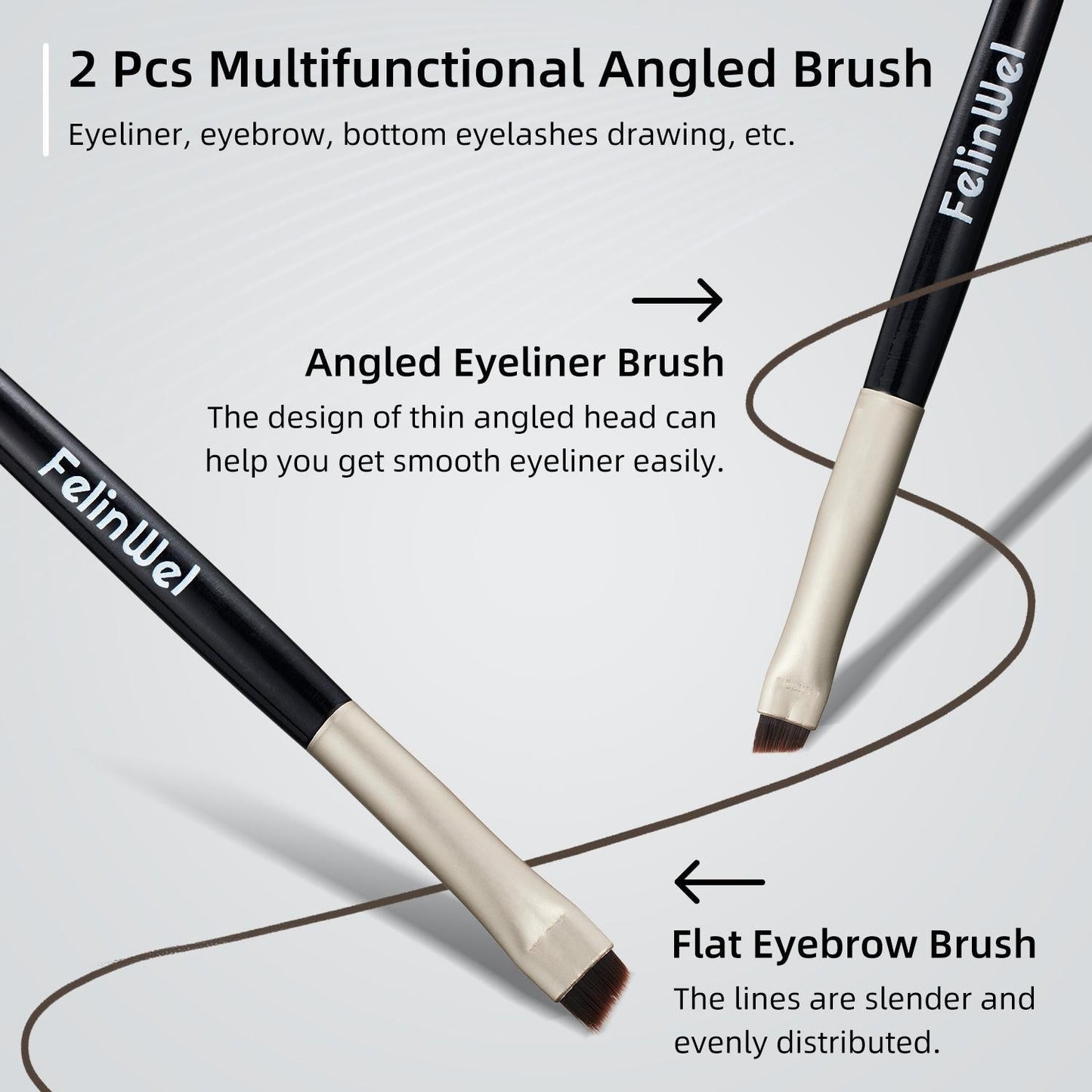 FelinWel 2 Stück abgewinkelte Eyeliner- und Augenbrauen-Make-up-Pinsel
