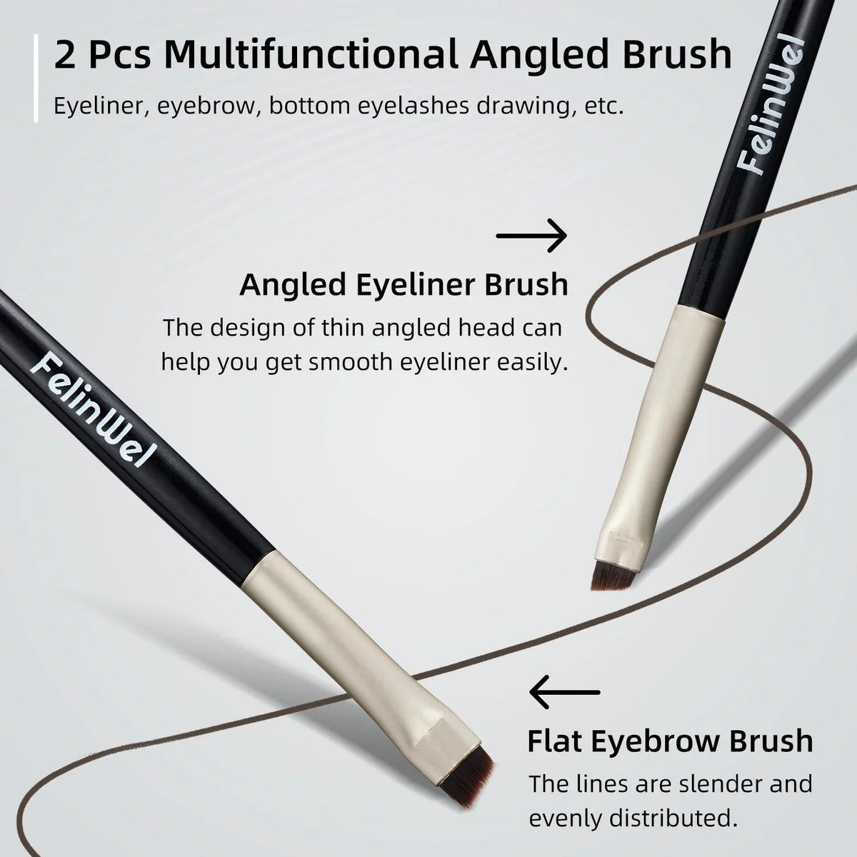 FelinWel 2 Stück abgewinkelte Eyeliner- und Augenbrauen-Make-up-Pinsel