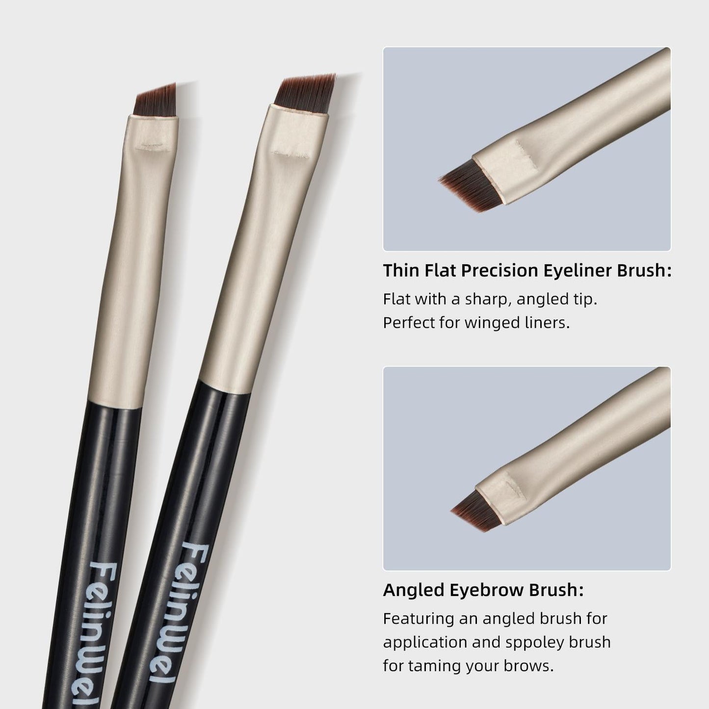 FelinWel 2 Stück abgewinkelte Eyeliner- und Augenbrauen-Make-up-Pinsel