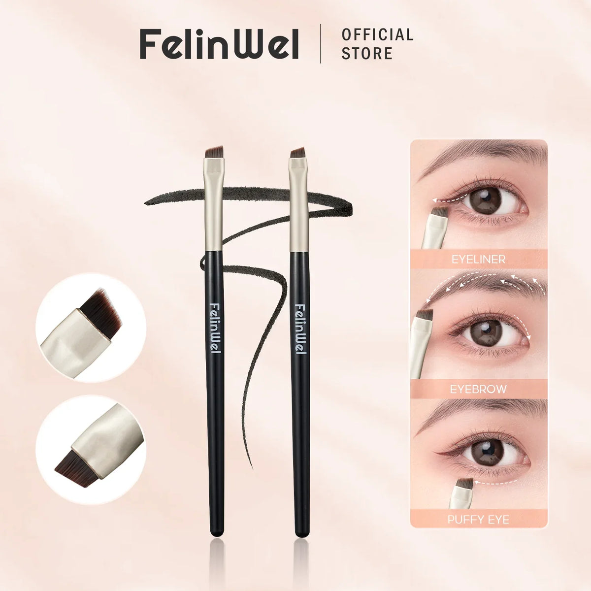 FelinWel 2 Stück abgewinkelte Eyeliner- und Augenbrauen-Make-up-Pinsel 