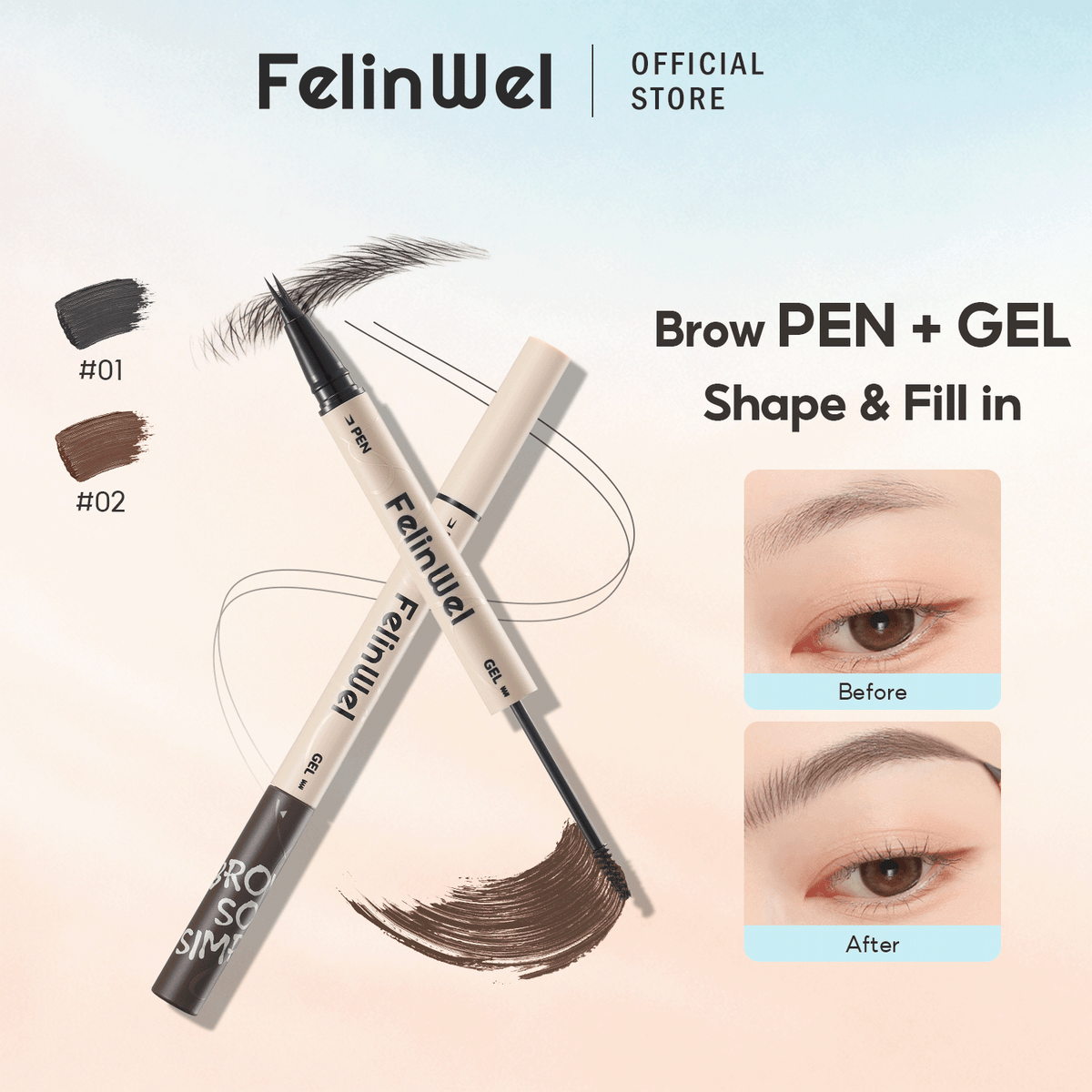 FelinWel Dual-Ended Waterproof Brow Pen & Tinted Brow Gel – 2-Fork Tip