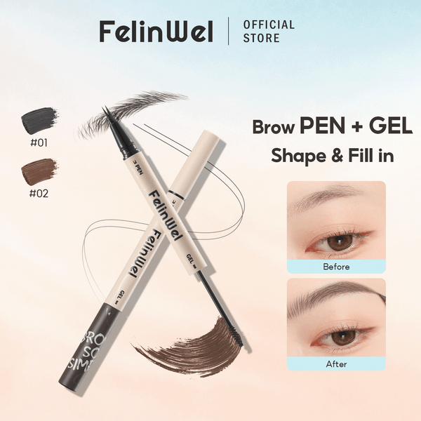 FelinWel Dual-Ended Waterproof Brow Pen & Tinted Brow Gel – 2-Fork Tip