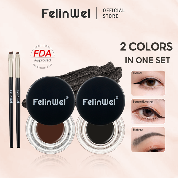 FelinWel 2-Farben-Gel-Eyeliner- und Augenbrauen-Set mit 2 Pinseln, wasserfest, wischfest 
