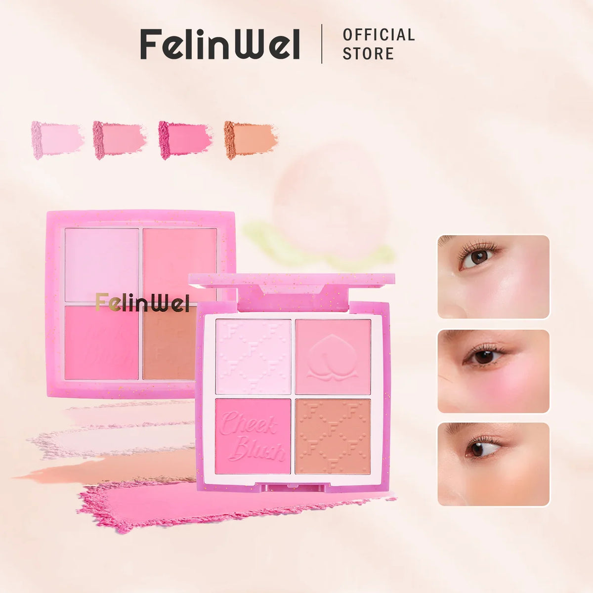 FelinWel 4-Shade Blush Palette – Buildable Matte Finish, Vegan