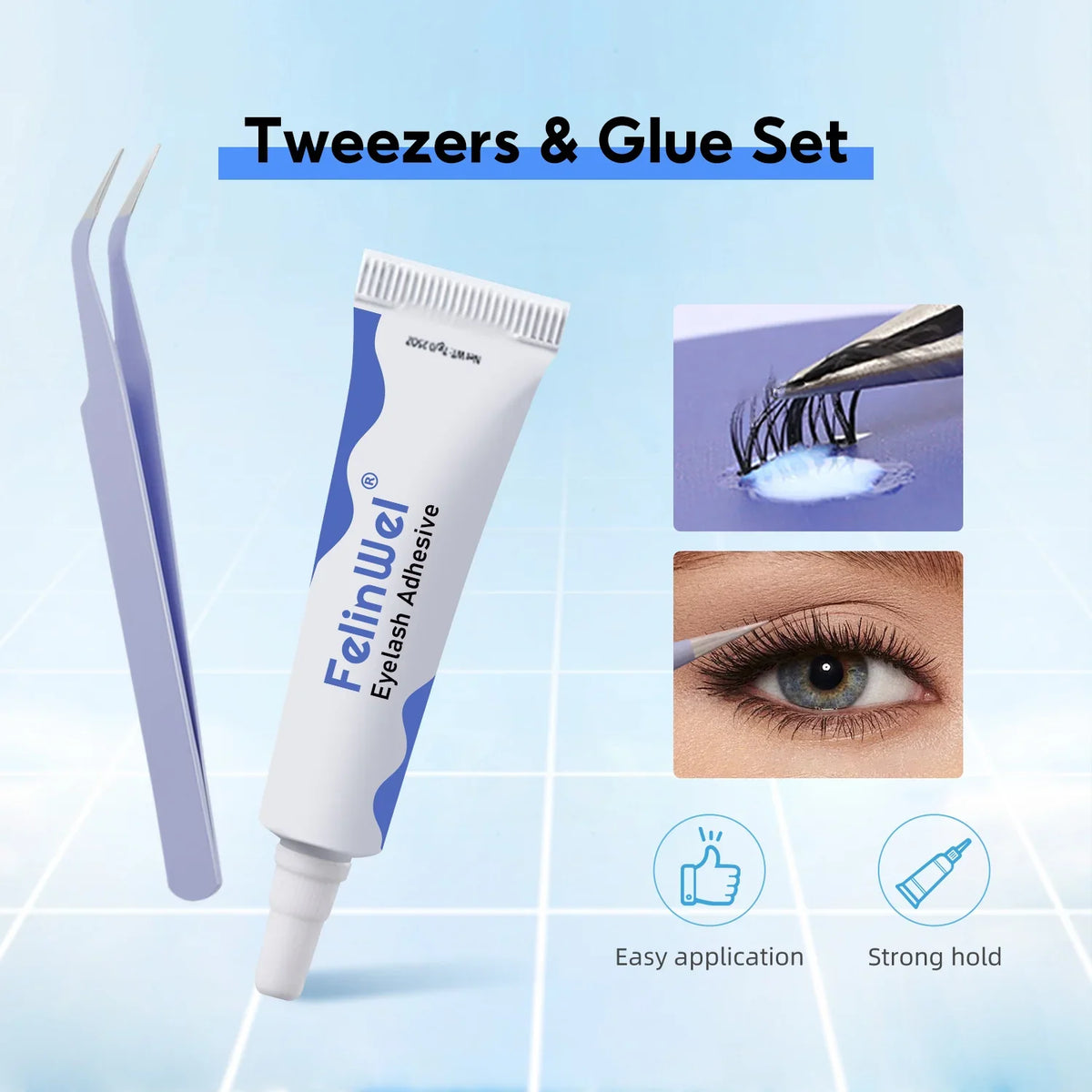 FelinWel False Eyelash Kit – Precision Tweezers & Waterproof Lash Glue Set