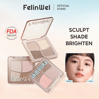 FelinWel 4 Farben Highlighter Contour Palette Makeup 3D Bronzer Matte Contour Powder 
