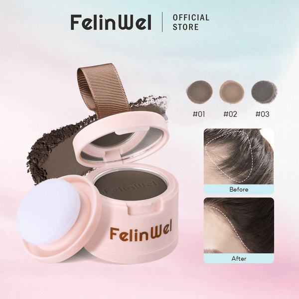 FelinWel Hairline Shadow Powder – Root Touch-Up, Mirror & Puff, 4 Shades