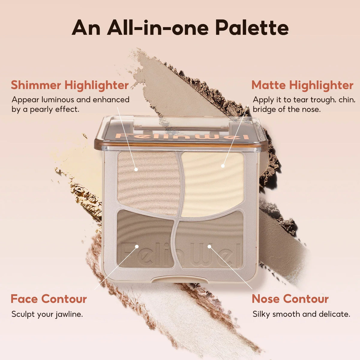 FelinWel 4 Farben Highlighter Contour Palette Makeup 3D Bronzer Matte Contour Powder 