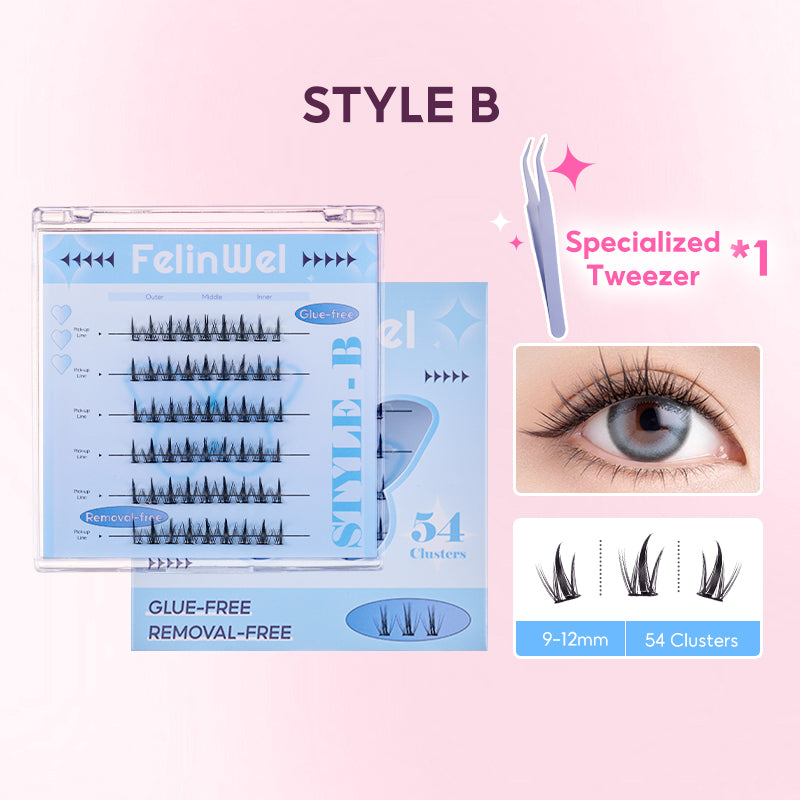 FelinWel Glue-free Cluster Eyelash Extensions Self-adhesive Remover-free Reusable