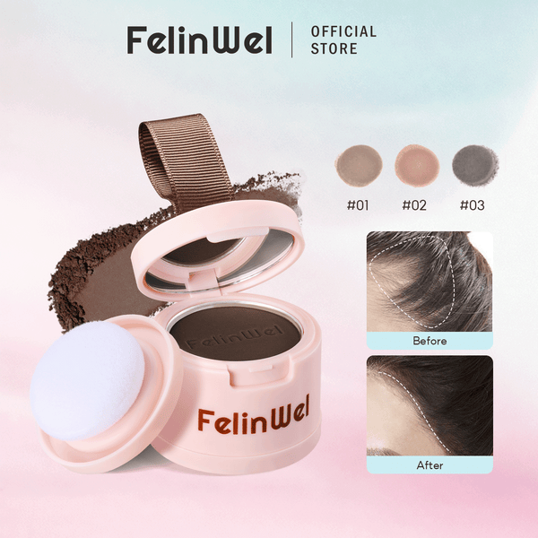 FelinWel Hairline Shadow Powder – Root Touch-Up, Mirror & Puff, 4 Shades