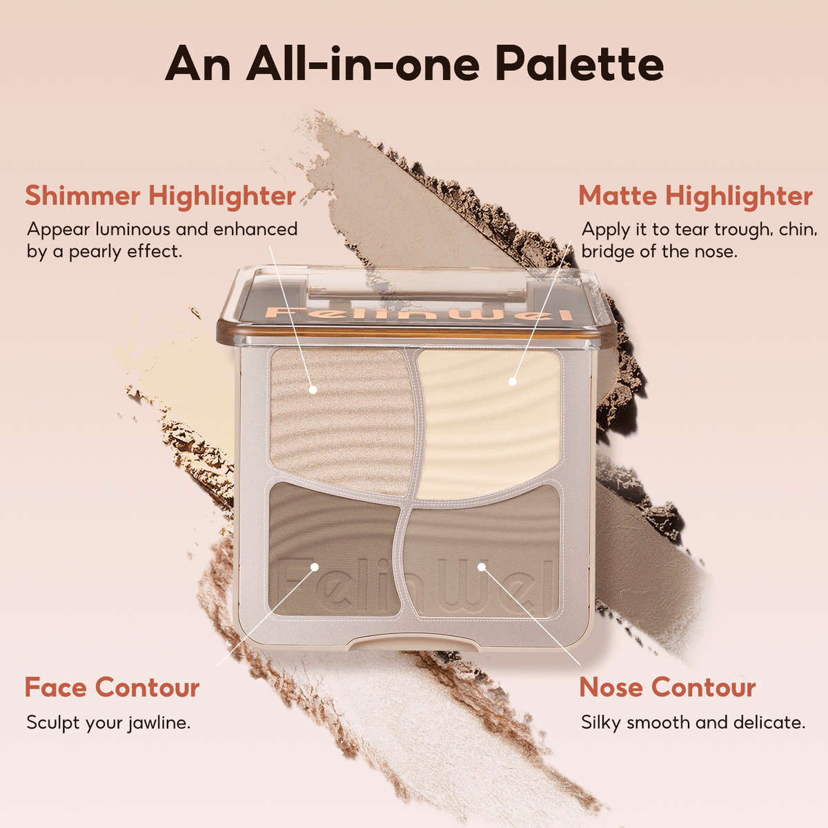 FelinWel 4 Farben Highlighter Contour Palette Makeup 3D Bronzer Matte Contour Powder 
