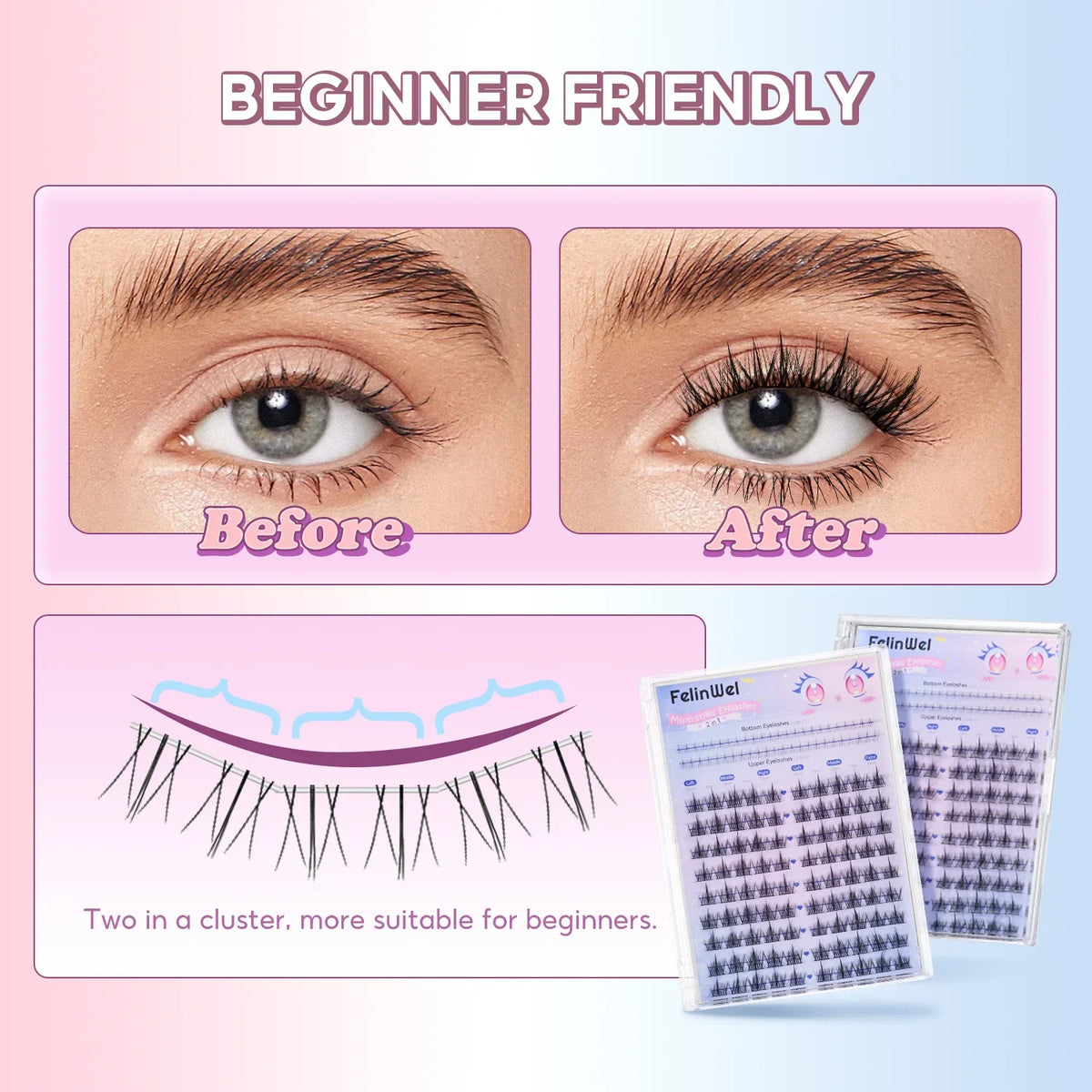 FelinWel Sunflower & Flame Cluster Lashes – Upper & Lower for All Eye Shapes