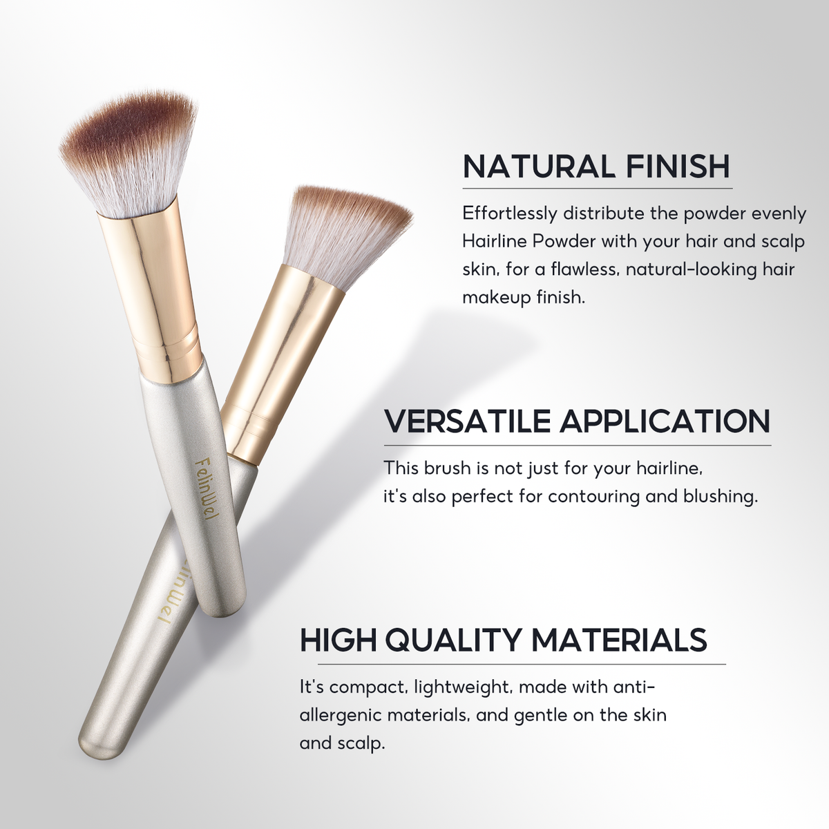 FelinWel Slope Hairline Powder Brush – Soft Vegan Fiber, Precise Blending
