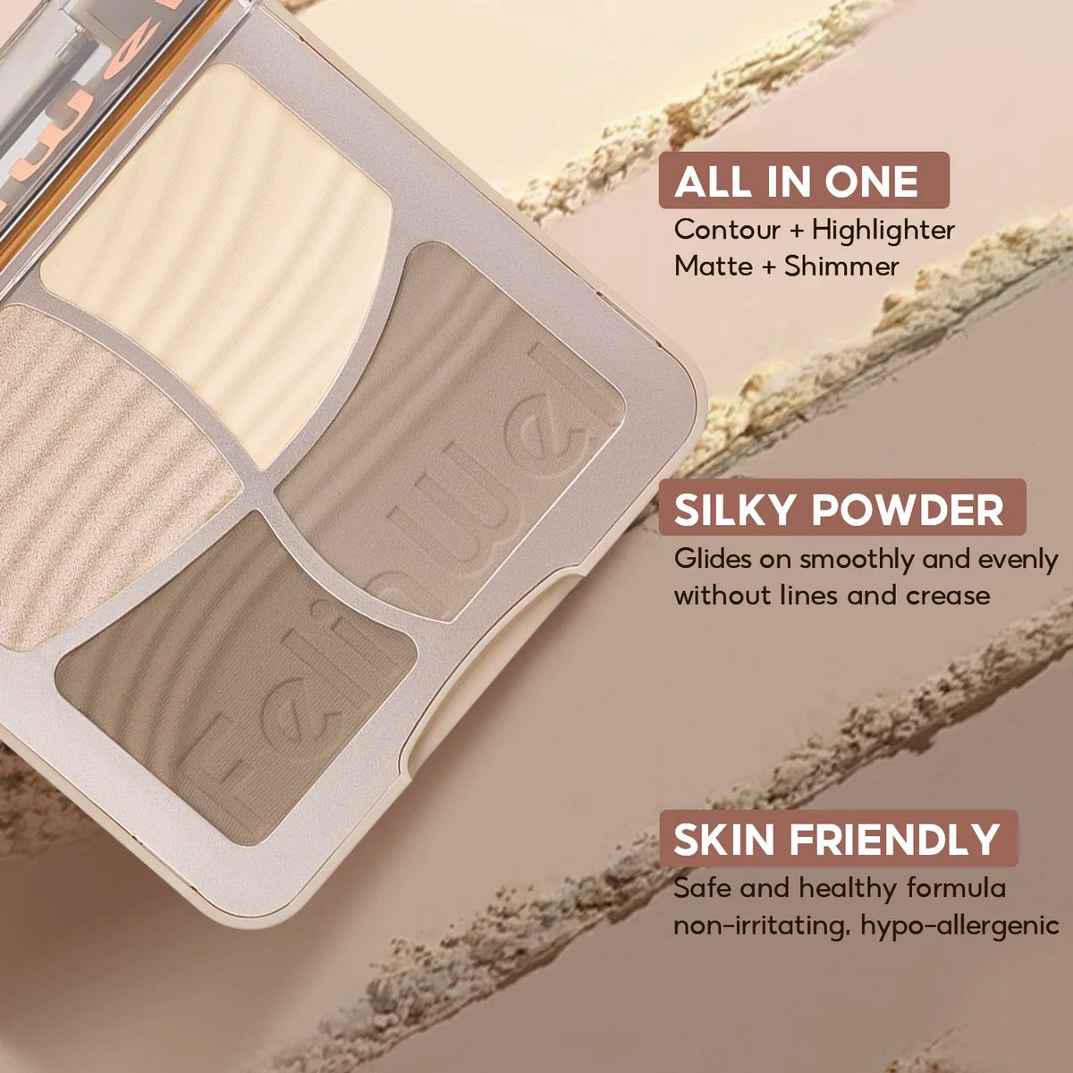 FelinWel 4 Farben Highlighter Contour Palette Makeup 3D Bronzer Matte Contour Powder 