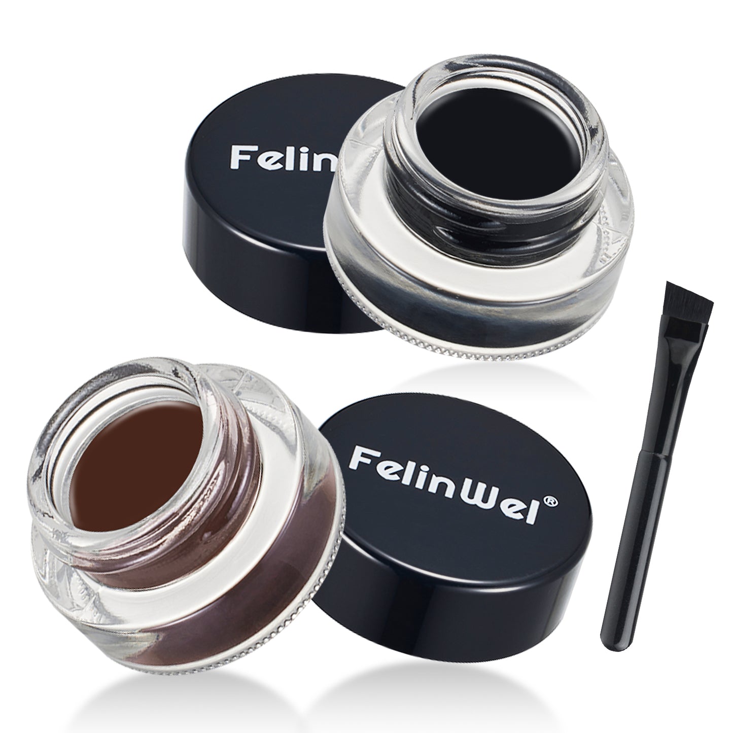 FelinWel 2-Farben-Gel-Eyeliner- und Augenbrauen-Set mit 2 Pinseln, wasserfest, wischfest 