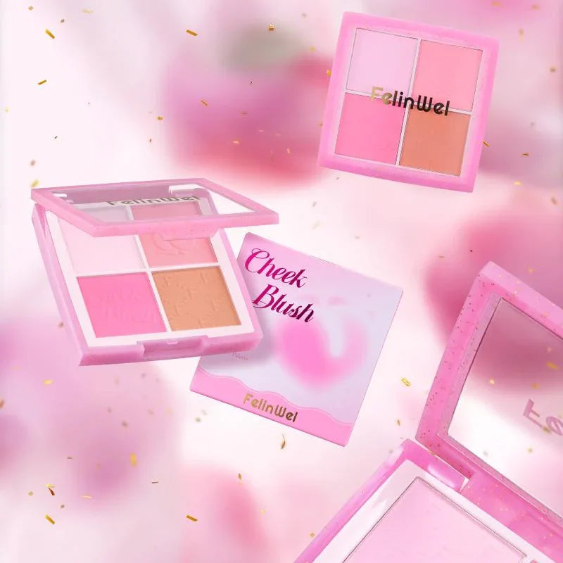 FelinWel 4-Shade Blush Palette – Buildable Matte Finish, Vegan