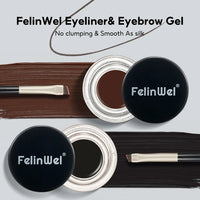 FelinWel 2-Farben-Gel-Eyeliner- und Augenbrauen-Set mit 2 Pinseln, wasserfest, wischfest 